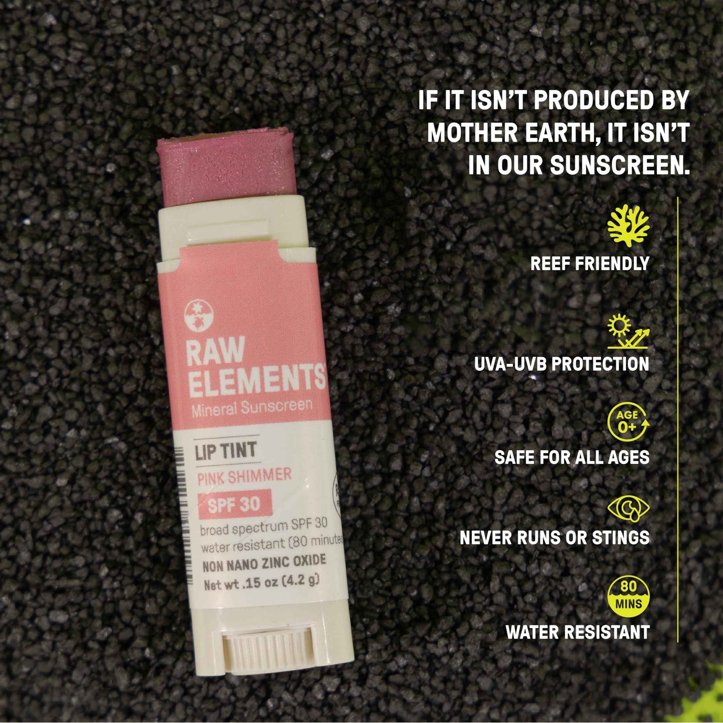 Raw Elements Organic Pink Lip Shimmer Zinc Oxide SPF 30+, 0.15 oz (Pack of 3)