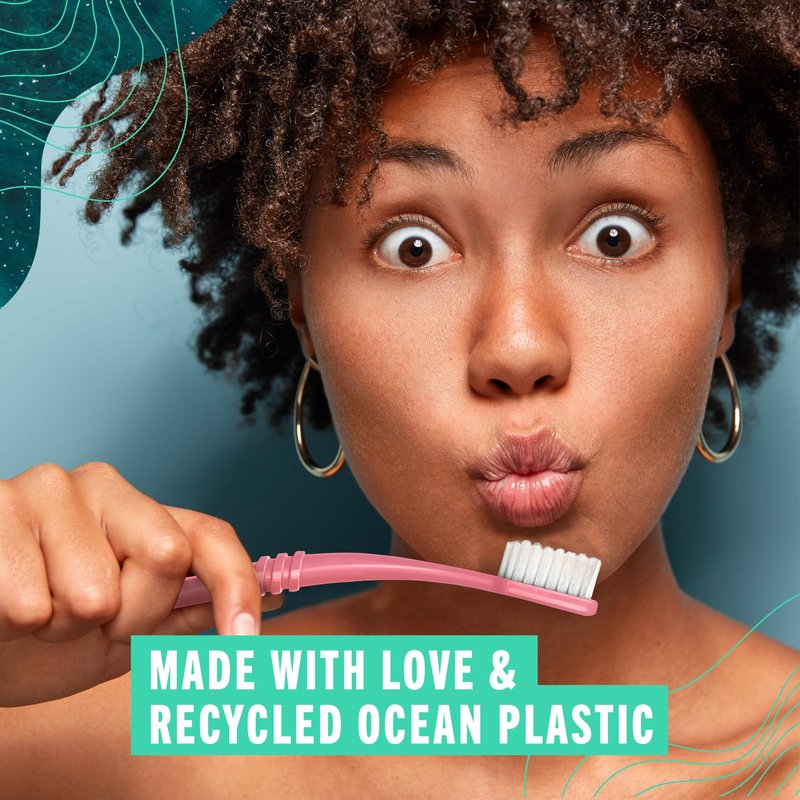 Preserve Ocean Plastic Initiative (POPI) Adult Toothbrush, Made in USA from Recycled Ocean Plastic, Neptune Green, Soft, 6 Count