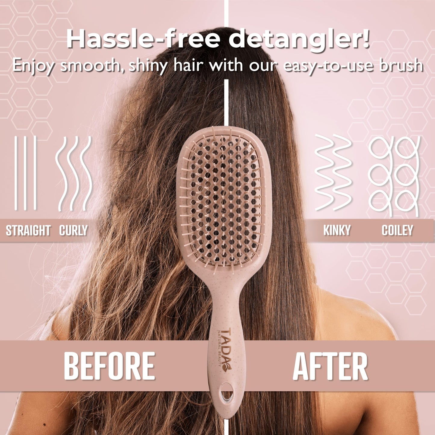 TADA Natural Beauty Hair Brush Detangler for Curly, Thick, Wavy, and Thin Hair - Ventilation Holes for Quick Drying and Styling, Detangler Brush for Women, Men, Kids (4 Colors) (4PK)