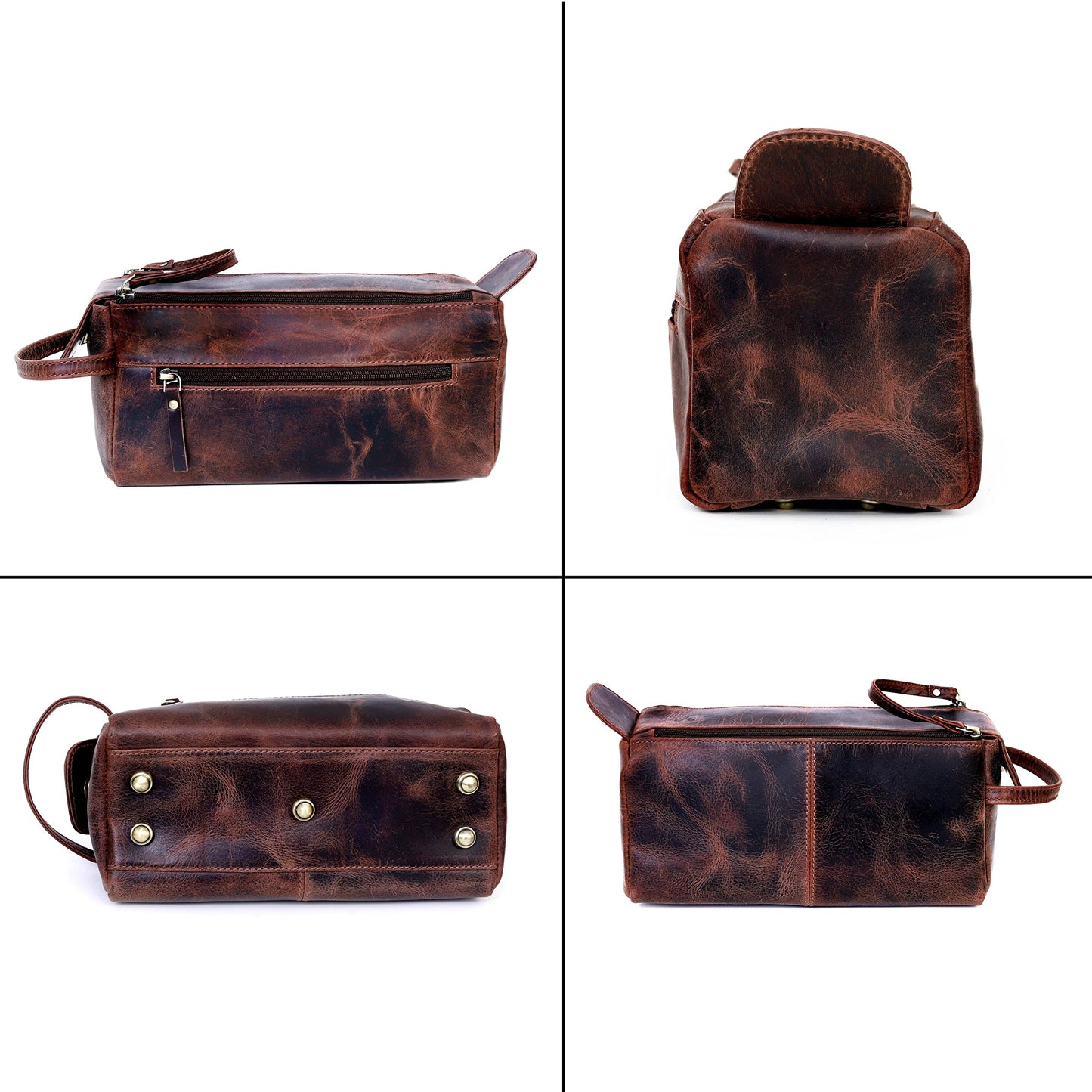 Genuine Buffalo Leather Unisex Toiletry Bag Travel Dopp Kit