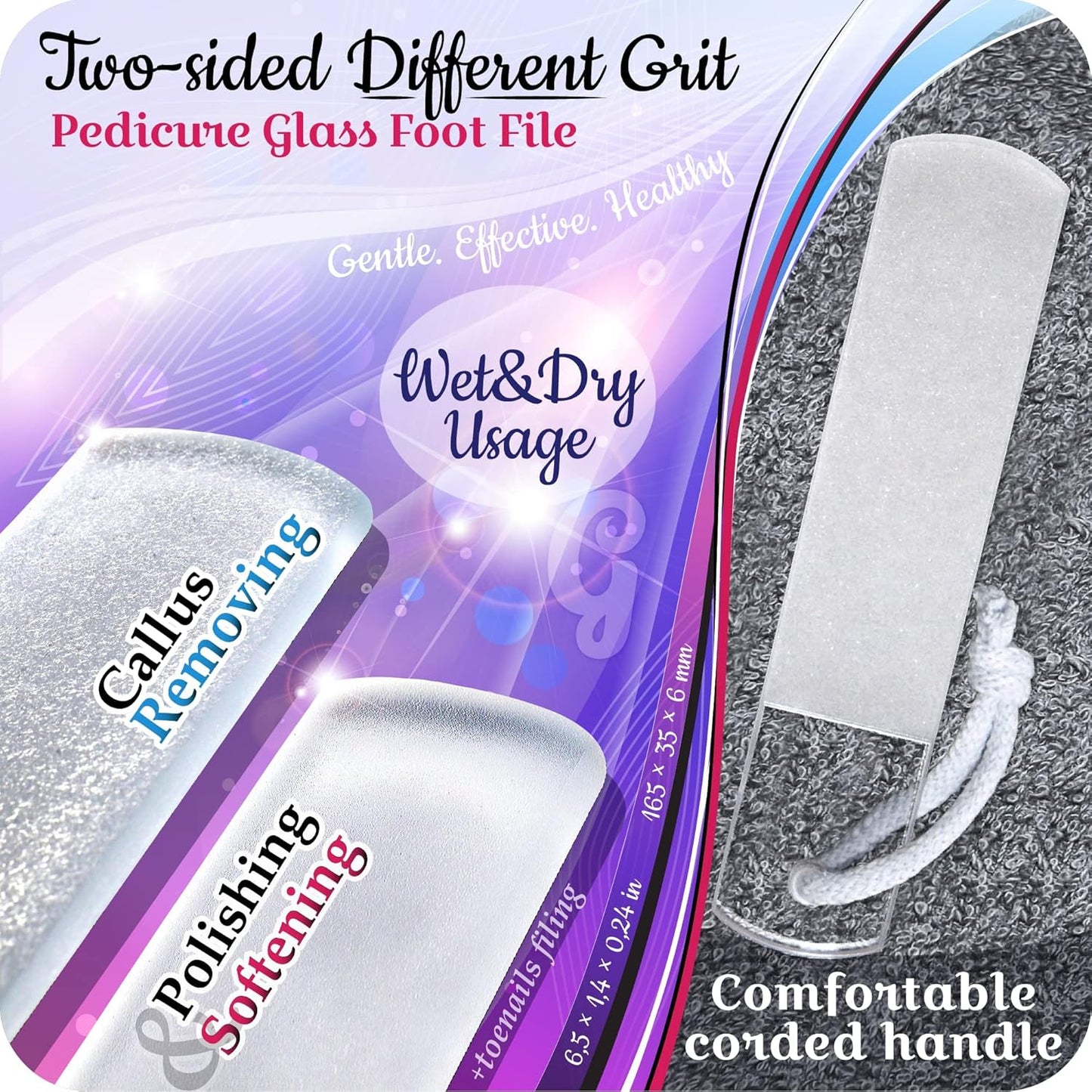 Czech Glass Nail File Set - Professional Multifunctional Nail Shiner & Callus Remover | Etched Surface, Durable Design