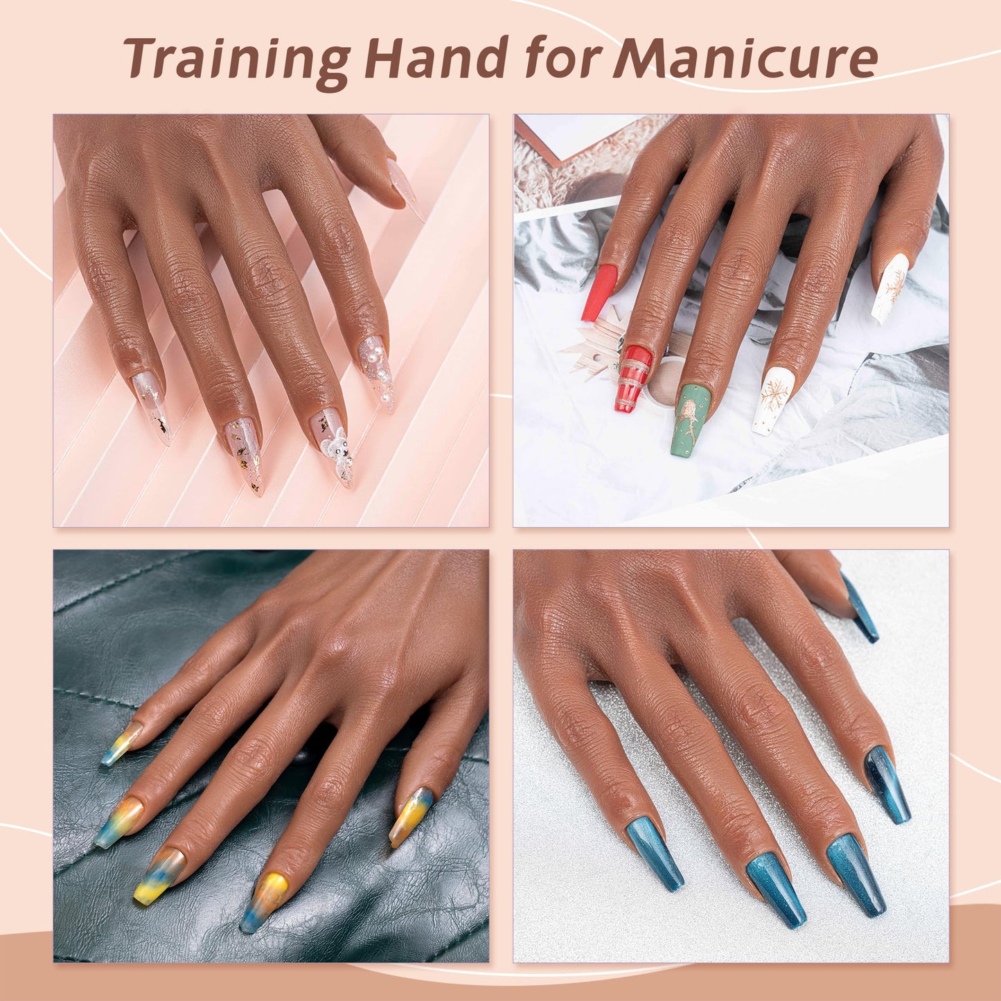 Veikmv Practice Hand for Acrylic Nails,Realistic Silicone Mannequin with Flexible Adjustable Fingers for Acrylic Nails,Gel Polish Training,Professional Nail Art Beginner Kit