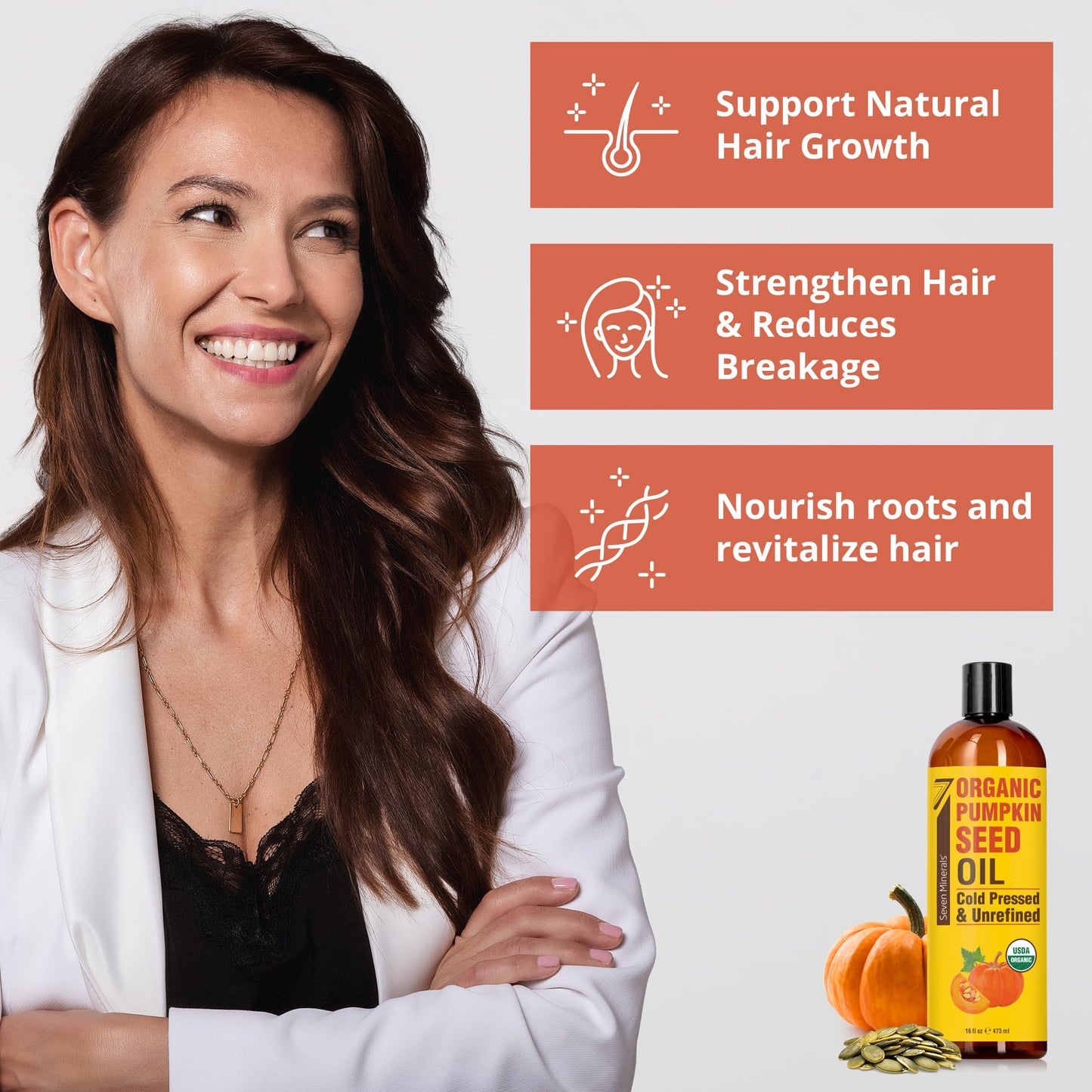 Seven Minerals NEW Pumpkin Seed Oil for Hair Growth, Face, & Body - Big 16oz Bottle - USDA Organic, Cold-Pressed & Hexane Free - Lightweight, Non-Greasy, & Deeply Moisturizing for Scalp, Skin