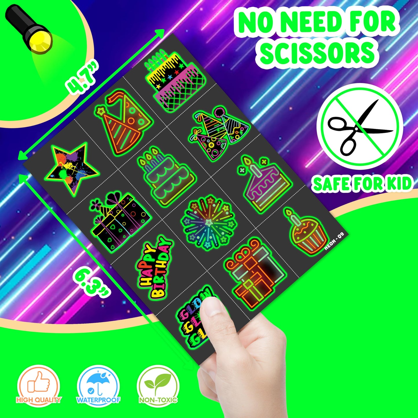 96 PCS Neon Luminous Glow in the Dark Temporary Tattoos - 8 Sheets