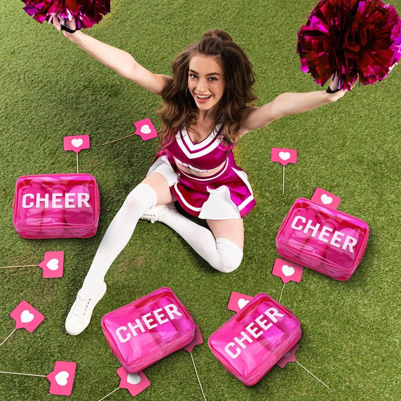 Kacctyen 20 Pcs Cheer Gift Bags Bulk Cheer Makeup Bag for Team Teens Girls Women Cheerleading Cheerleader Gifts Pink Cosmetic Bag Accessories Waterproof Travel Pouch PVC Organizer Portable Storage