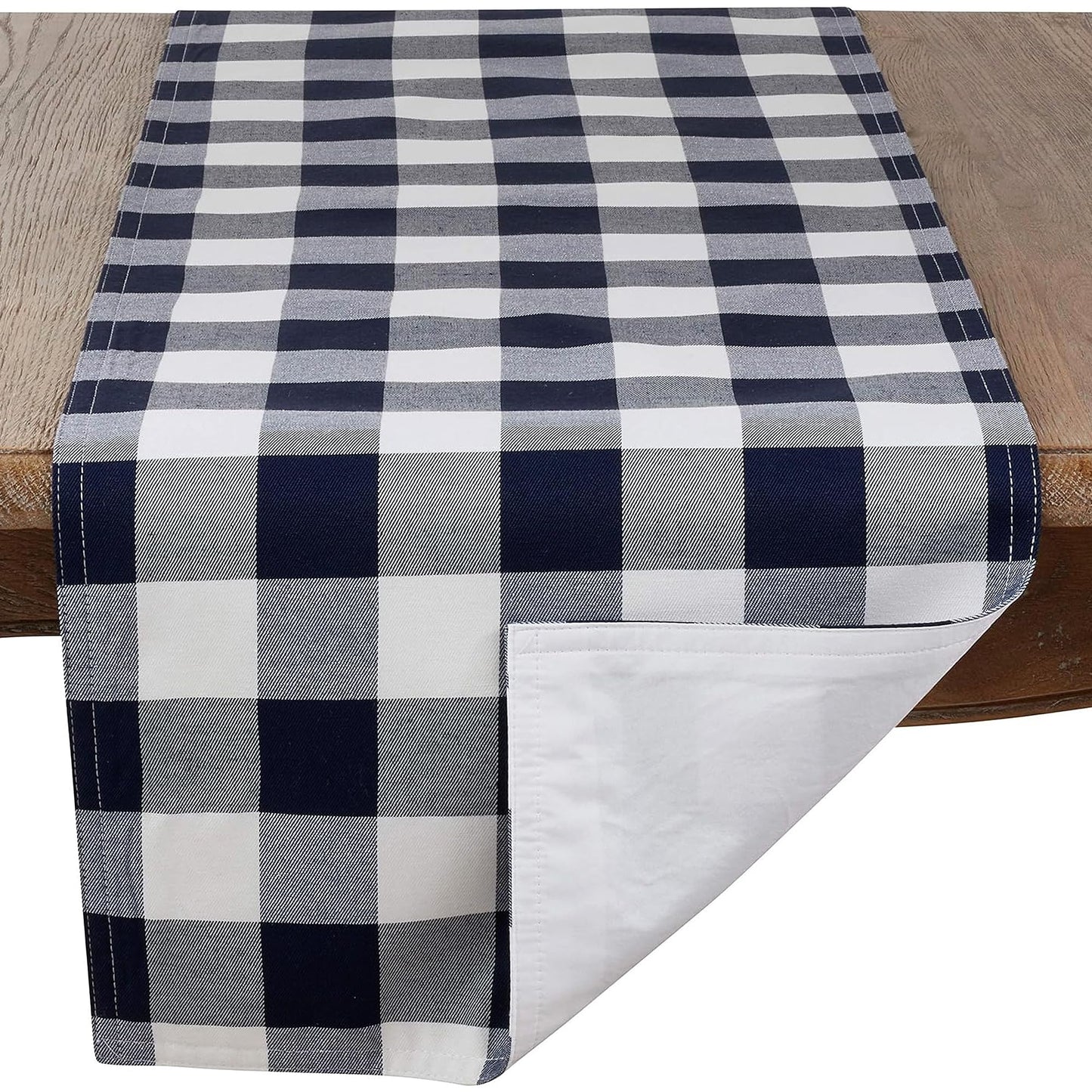 SARO LIFESTYLE Nautica Collection Cotton And Poly Blend Buffalo Plaid Runner, 16" x 72", Navy Blue