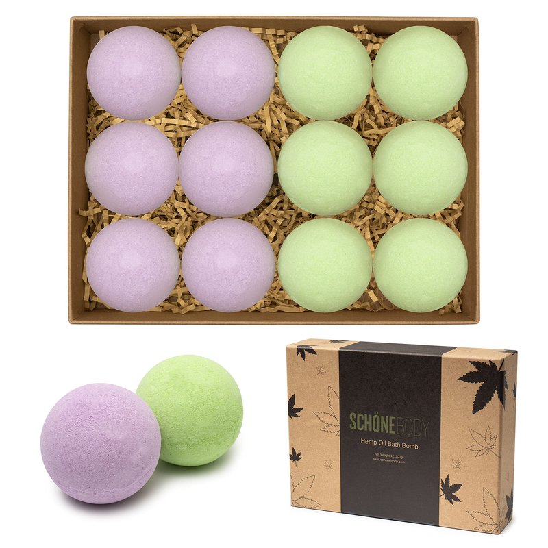 12 Pack Hemp Bath Bombs Set for Muscle Therapy & Relaxation | Large Vegan Fizzy Spa Gift for Women & Men | Natural Lavender, Mint Oils Moisturize Dry Skin & Soothe Stress, Wife Stocking Stuffers Gifts