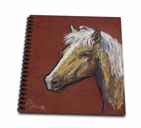 3dRose db_61483_2 Palomino Pony with Flowing White Mane Against a Field of red-Memory Book, 12 by 12"