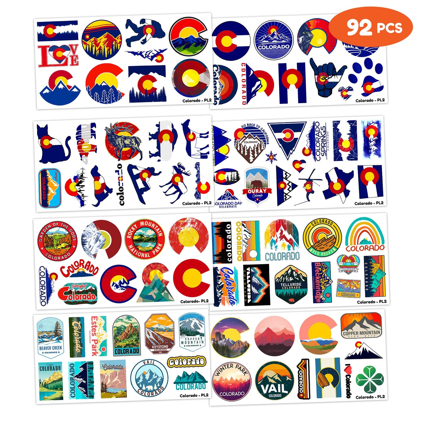 92 PCS Love Breckenridge Temporary Tattoos Stickers - Cute State Flag Themed Body Art for Kids, Waterproof Fake Tattoos for Boys Girls, Birthday Party Favors & Carnival Decorations