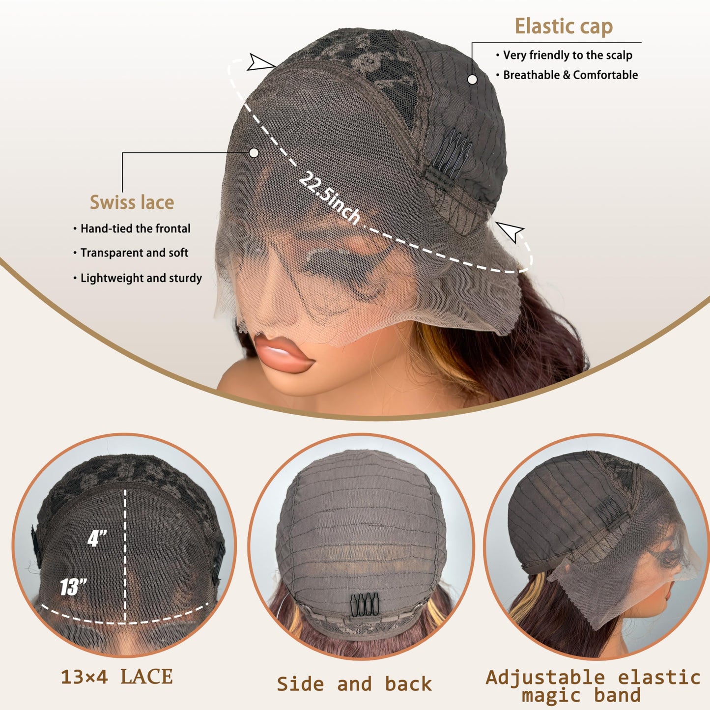 Honey Brown Lace Front Synthetic Wig For women 30 Inch Body Wave 13x4 Lace Front Ombre Brown Highlight wig Heat Resistant Transparent Pre Plucked Hairline with baby hair wig (1B/27/613)