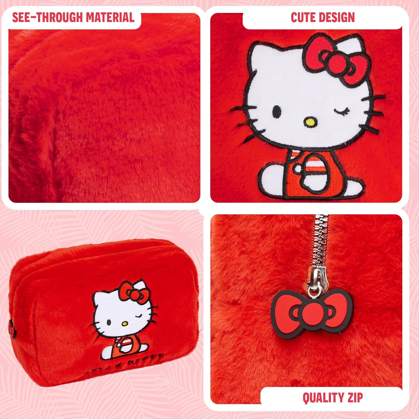 Cute Makeup Bag - Hello Kitty Fluffy Kawaii Travel Cosmetic Bag for Women & Teens | Perfect Gift Idea