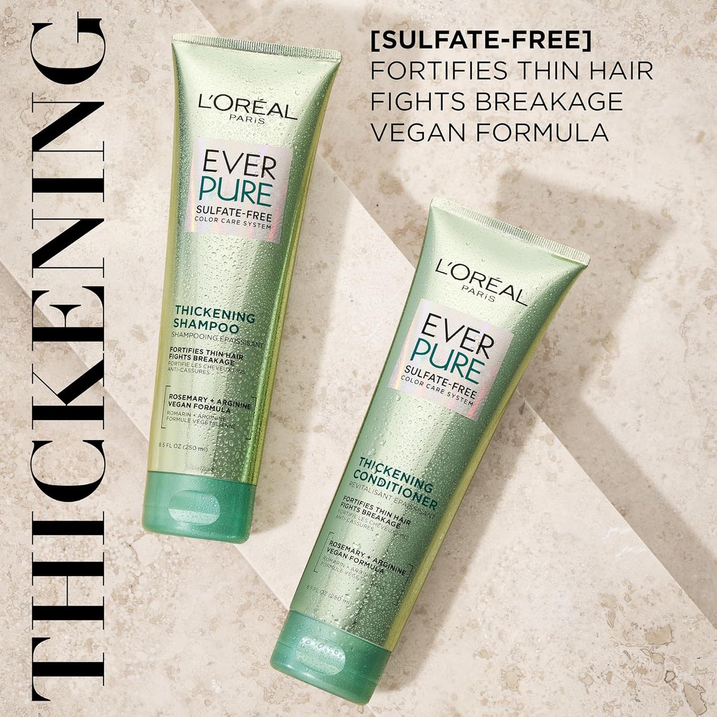 L'Oreal Paris Thickening Shampoo - Sulfate Free Formula for Thin, Fragile Hair | Infused with Rosemary, 8.5 Fl Oz