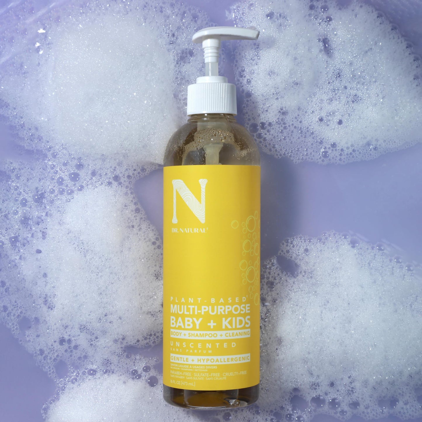 Dr. Natural Multi-Purpose Baby Plus Kids Soap - Body Wash and Shampoo - Gentle Soap with Shea Butter - Newborn Safe - Unscented - 16 oz