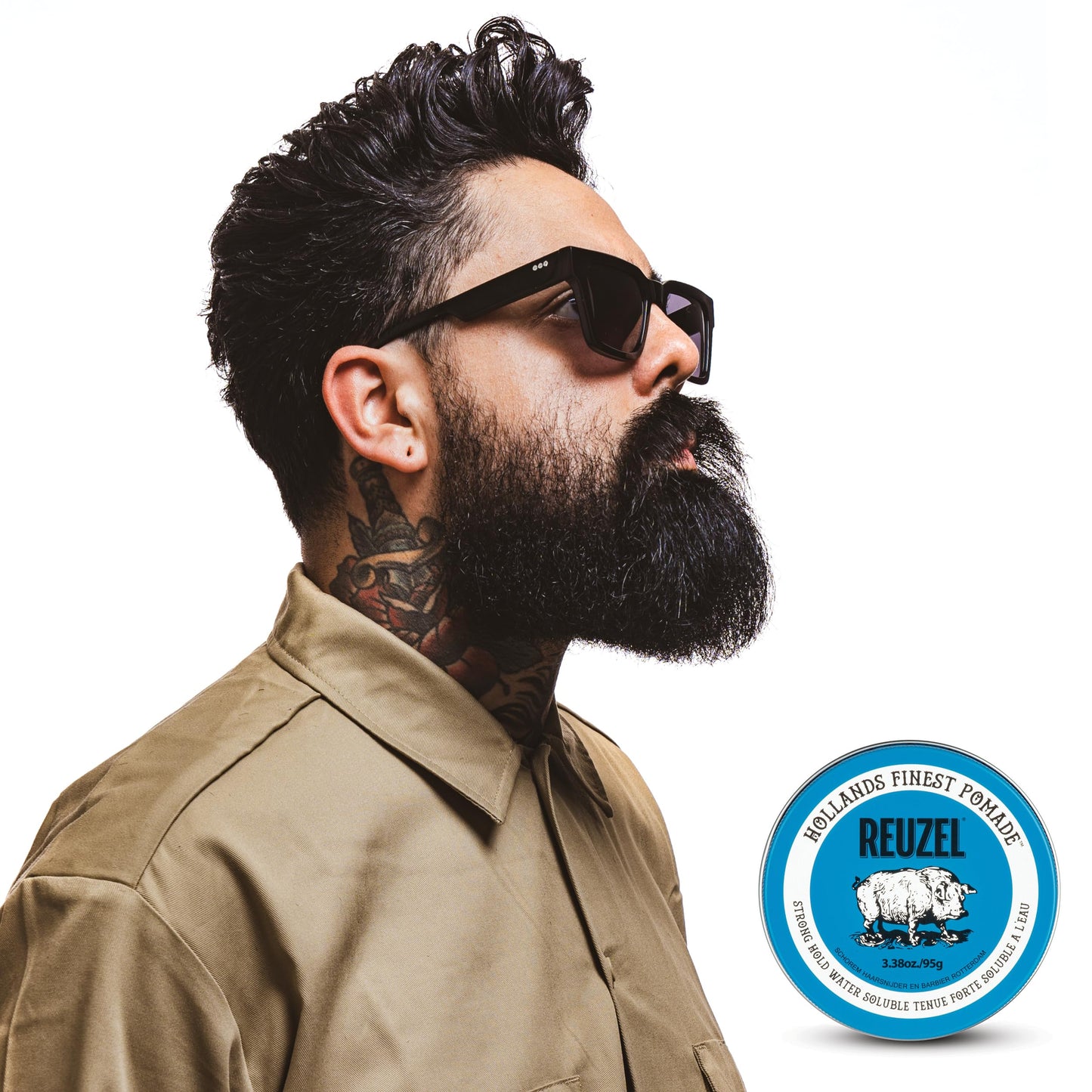 REUZEL Blue Pomade, Strong All Day Hold, Water Soluble Styling, High Shine and Flake Free, Easy To Wash Out, For All Hair Types