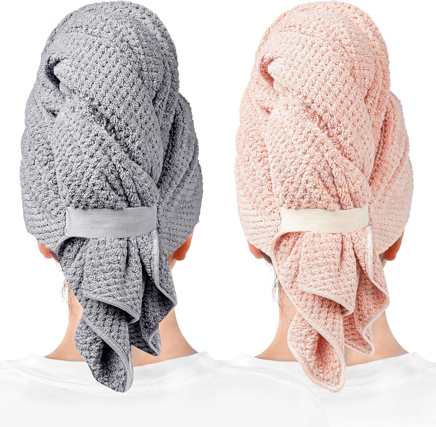 Microfiber Hair Towels for Women - Super Absorbent Quick Dry Wraps | 2 Pack, Anti-Frizz Turbans for Curly & Straight Hair - 27.5'' x 39.4''