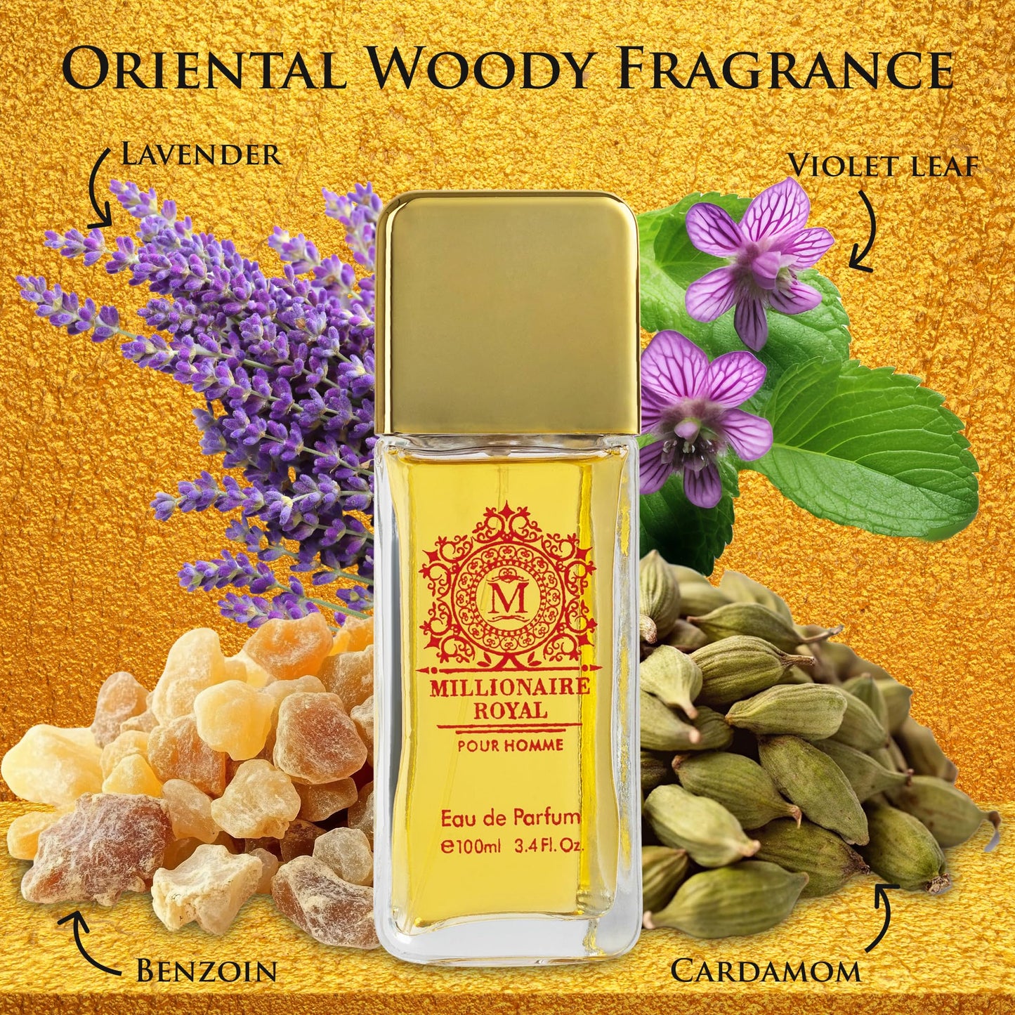 Millionaire Royal for Men - Oriental Fresh Woody Fragrance - Top Notes of Mandarin, Bergamot & Cardamom - Natural, Mild, Free of Parebens, Vegan & Cruelty-Free - Elegant 100ml Bottle, Parfume for Men
