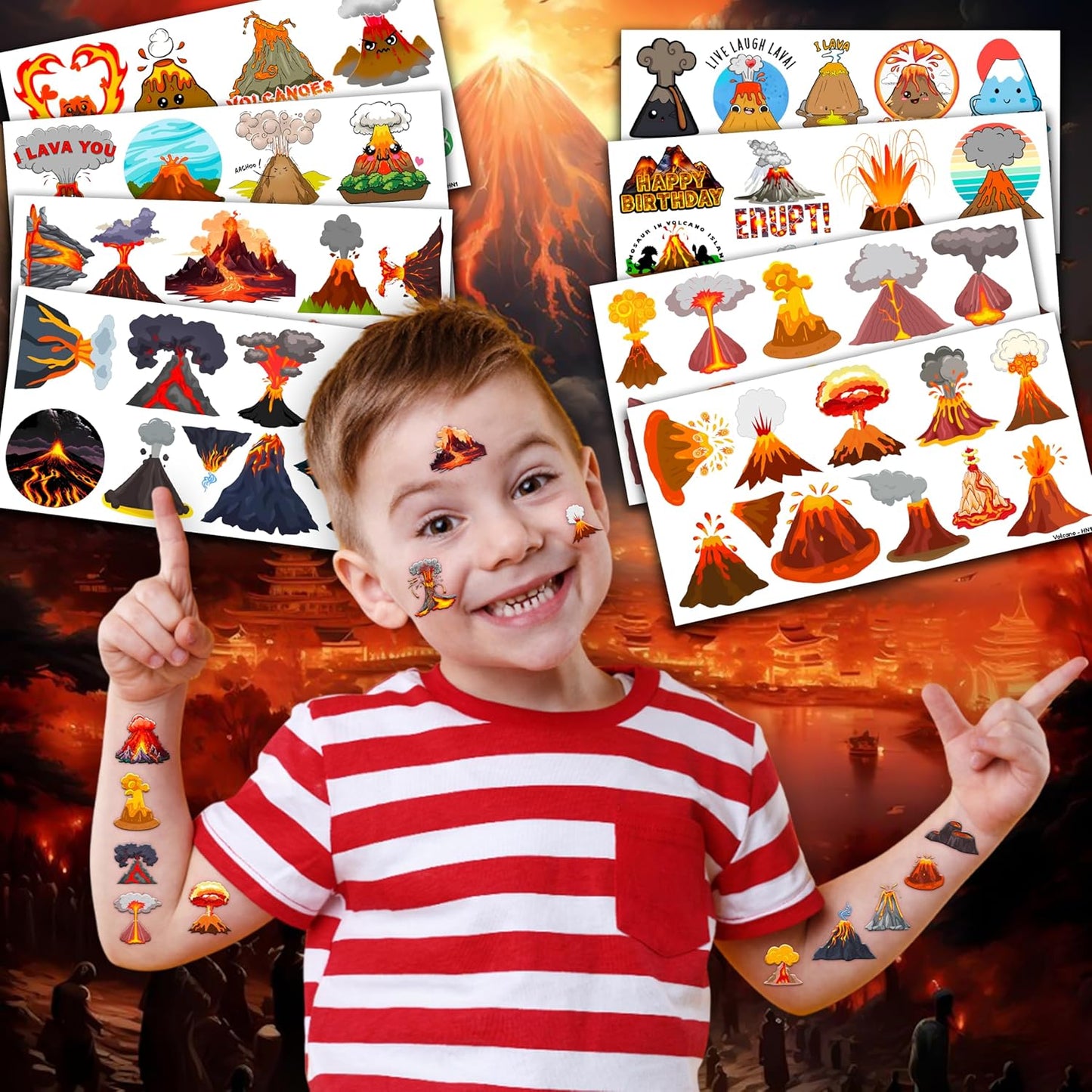 Volcano Temporary Tattoos - 84PCS Fire-Themed Stickers for Birthday Party Favors | Kids & Adults Decor