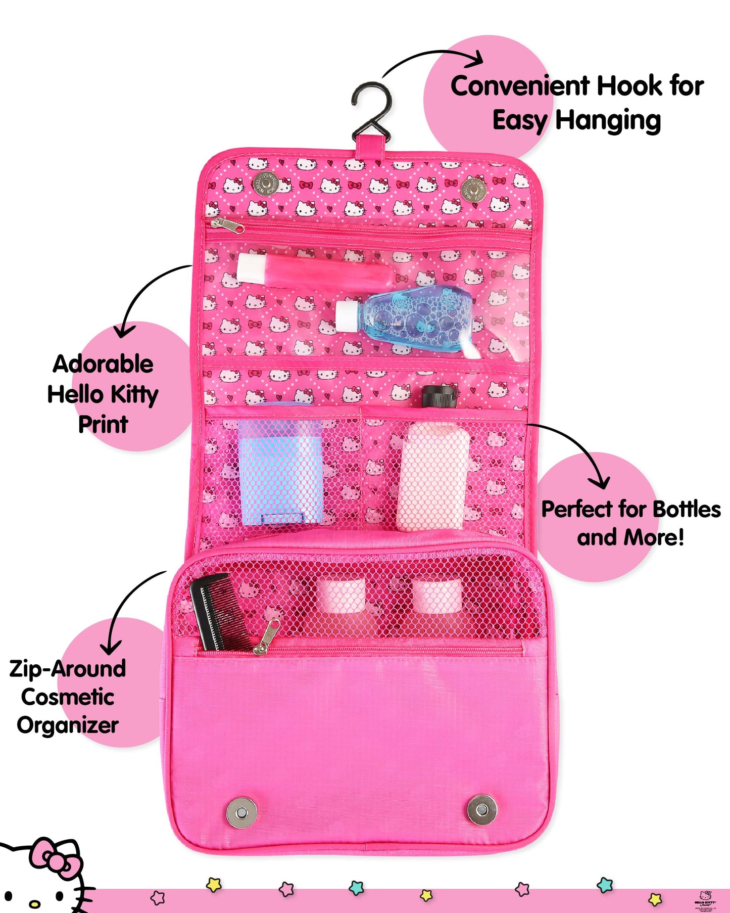 Hello Kitty Toiletry Bag, Hanging Toiletry Bag Pink, Makeup Bag, Sanrio Travel Official License