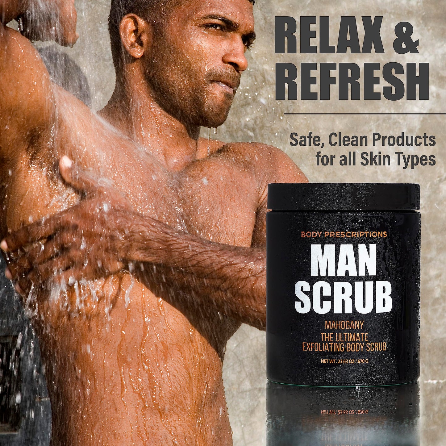 Body Prescriptions Men’s Exfoliating Body Scrub – Ultimate Skin Cleansing Wash in Jar with Twist-Top Lid, For All Skin Types, 21 Ounce (Pack of 4), Mahogany