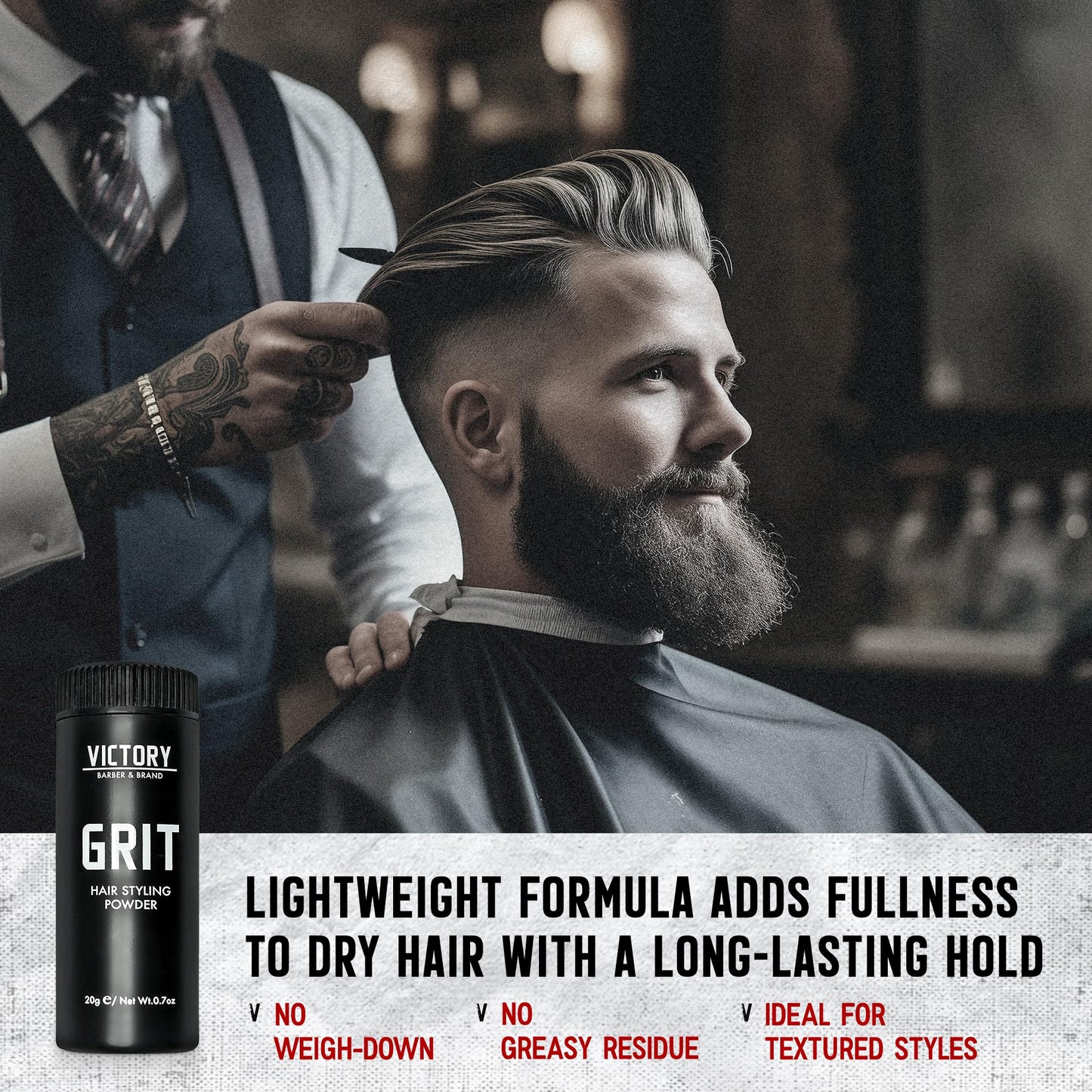 Victory Barber & Brand Grit Texture Powder For Men Barbershop Hair Powder Made in the USA | Composite Clay Styling Powder | styling powder for men 0.35 oz