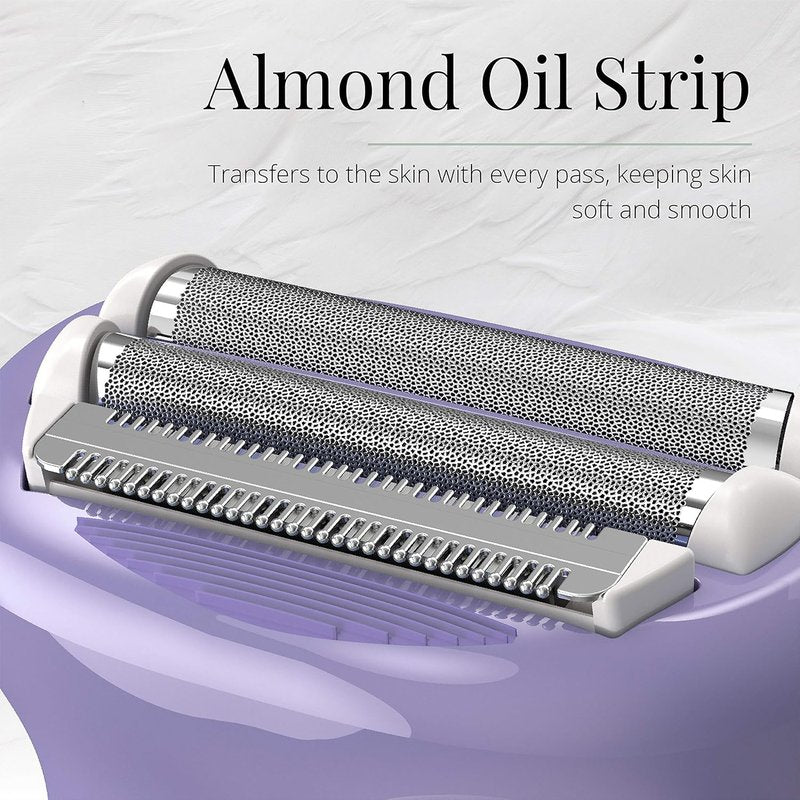 Remington Electric Shaver for Women - 4-Blade Smooth Glide Foil & Bikini Trimmer | Wet/Dry Use, Almond Oil Strip