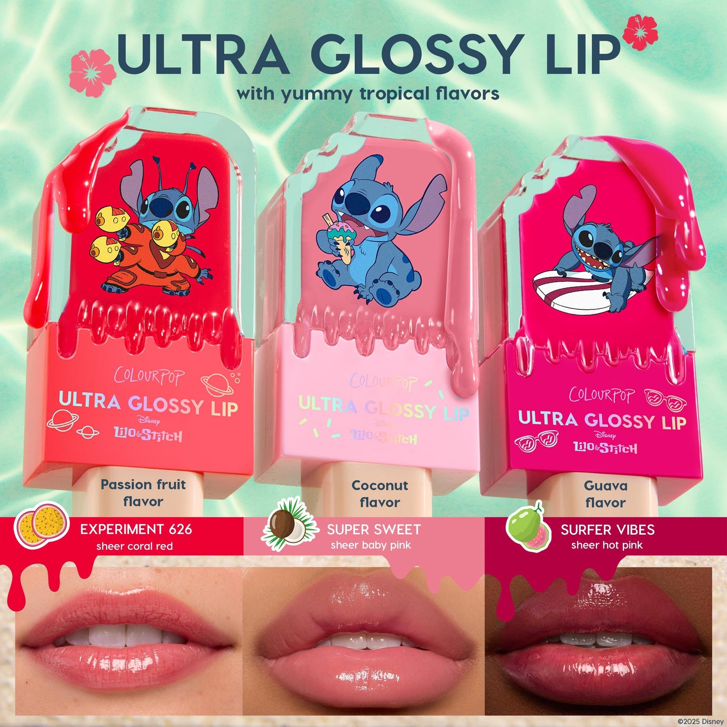 ColourPop x Stitch Ultra Glossy Lip Gloss - High-Shine, Non-Sticky & Hydrating Lip Gloss with a Flexible Paddle Applicator - Sheer Coral Red - Experiment 626 (0.24 Fl oz)