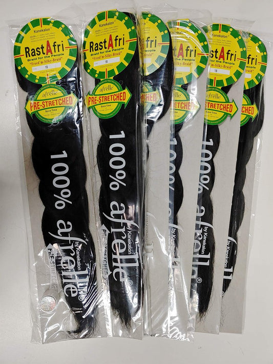 RastAfri Freed'm Silky Braid 24 Inch Pre-Stretched Braiding Hair | 100% Afrelle Modacrylic Fiber from Kanekalon | Soft Lightweight Hair for Box Braids & Twists, #1B Off Black - 6 Pack