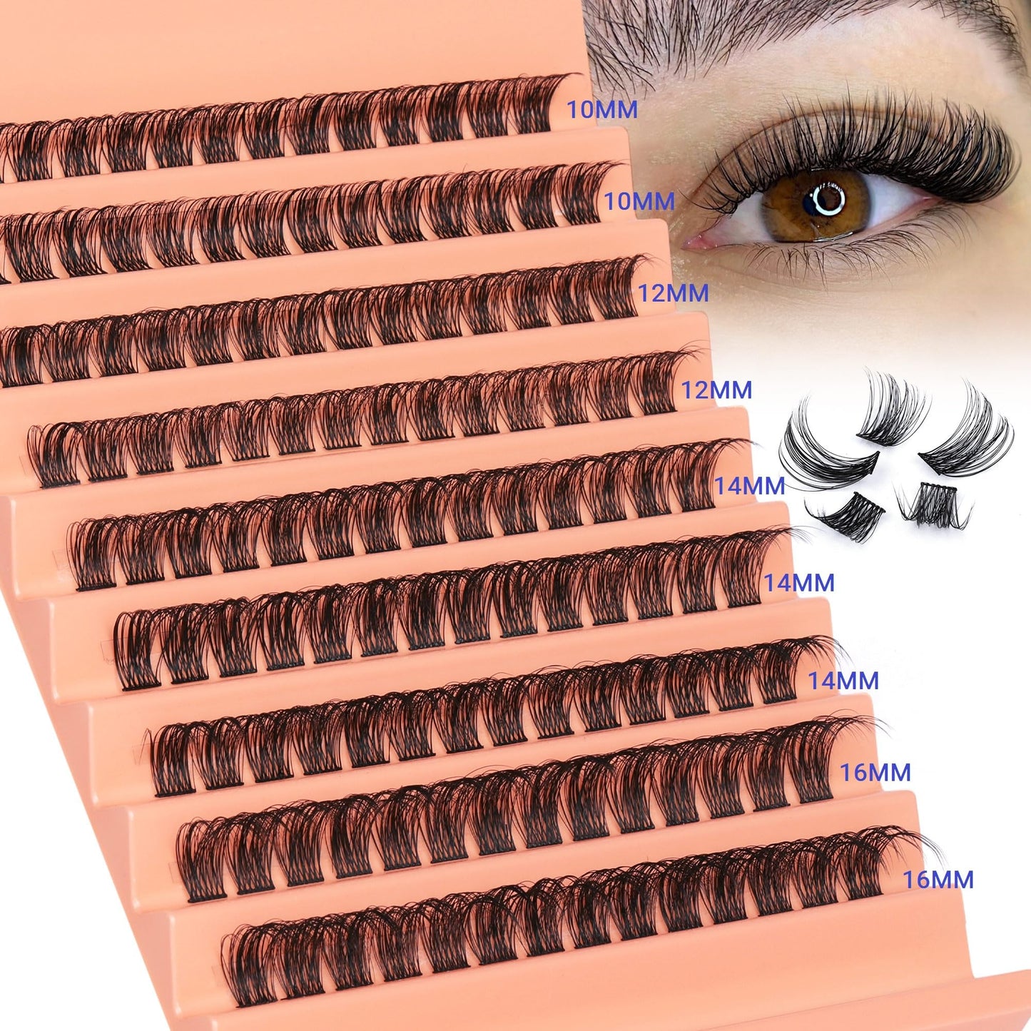 Lash Clusters DD Curly Lash Extension Wispy Eyelash Clusters Natural Individual Lashes with Thin Band Light Fluff DIY Cluster Eyelash Extension 10-16mm Fake Eyelashes by TOOCHUNAG