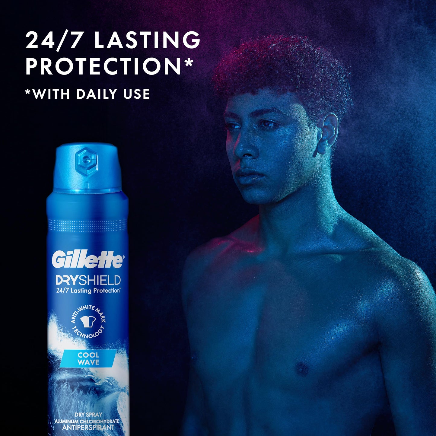 Gillette Dry Spray Antiperspirant and Deodorant for Men, 24/7 Sweat & Odor Protection, Anti-White Mark Technology, Cool Wave Scent, 4.3 oz (Pack of 3)