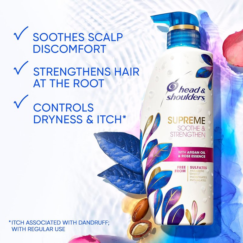 Head & Shoulders Supreme Anti-Dandruff Shampoo - Argan Oil & Rose Essence, 28.2 fl oz | Sulfate-Free, Deep Moisturization
