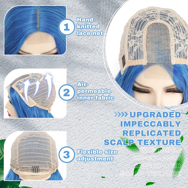 BUPPLER Cosplay Long Blue Wig 28 Inch Middle Part Synthetic Wig Realistic Gifts Party Wigs for Women Daily Use Colorful Wigs (Blue)