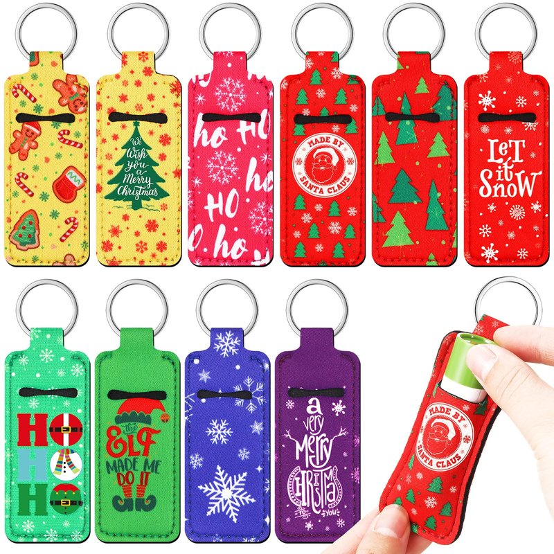 Swiffen 50 Pcs Christmas Lip Balm Holders Bulk Christmas Lipstick Lip Gloss Holder Keychain Xmas Stocking Stuffers Gift Women(Classic)