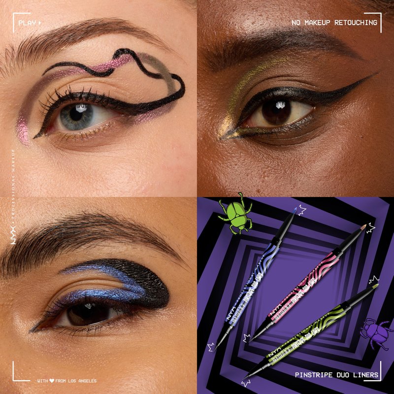 NYX PROFESSIONAL MAKEUP BEETLEJUICE Pinstripe Duo Eye Liner, Dual-Ended Black Liquid Eyeliner + Green Chrome Eyeliner