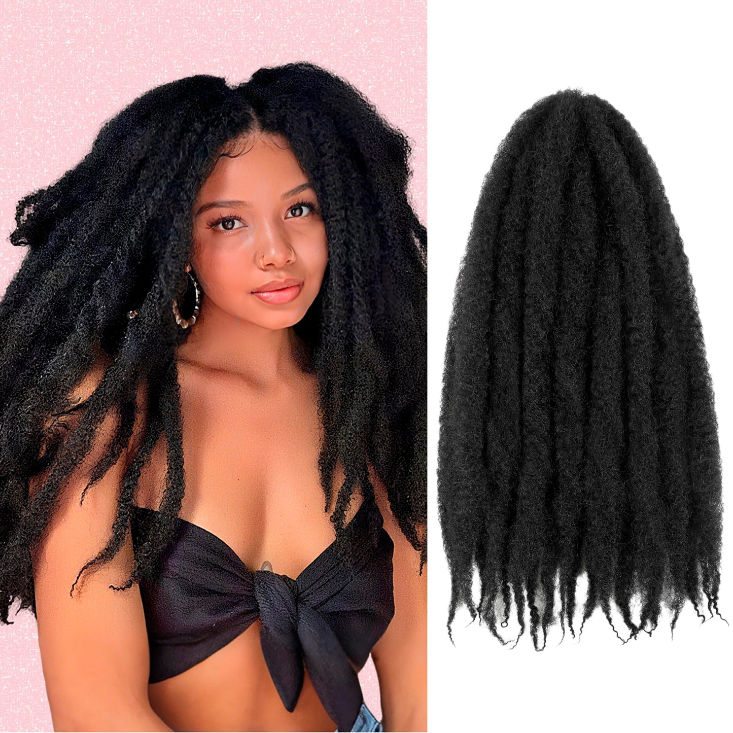 Marley Twist Braiding Hair 8 Packs Marley Twist Hair Cuban Twist Hair 24 Inch Afro Kinky Curly Twist Crochet Hair Cuban Twist Soft and Natural Hair 1B Black (1B, 30inch)
