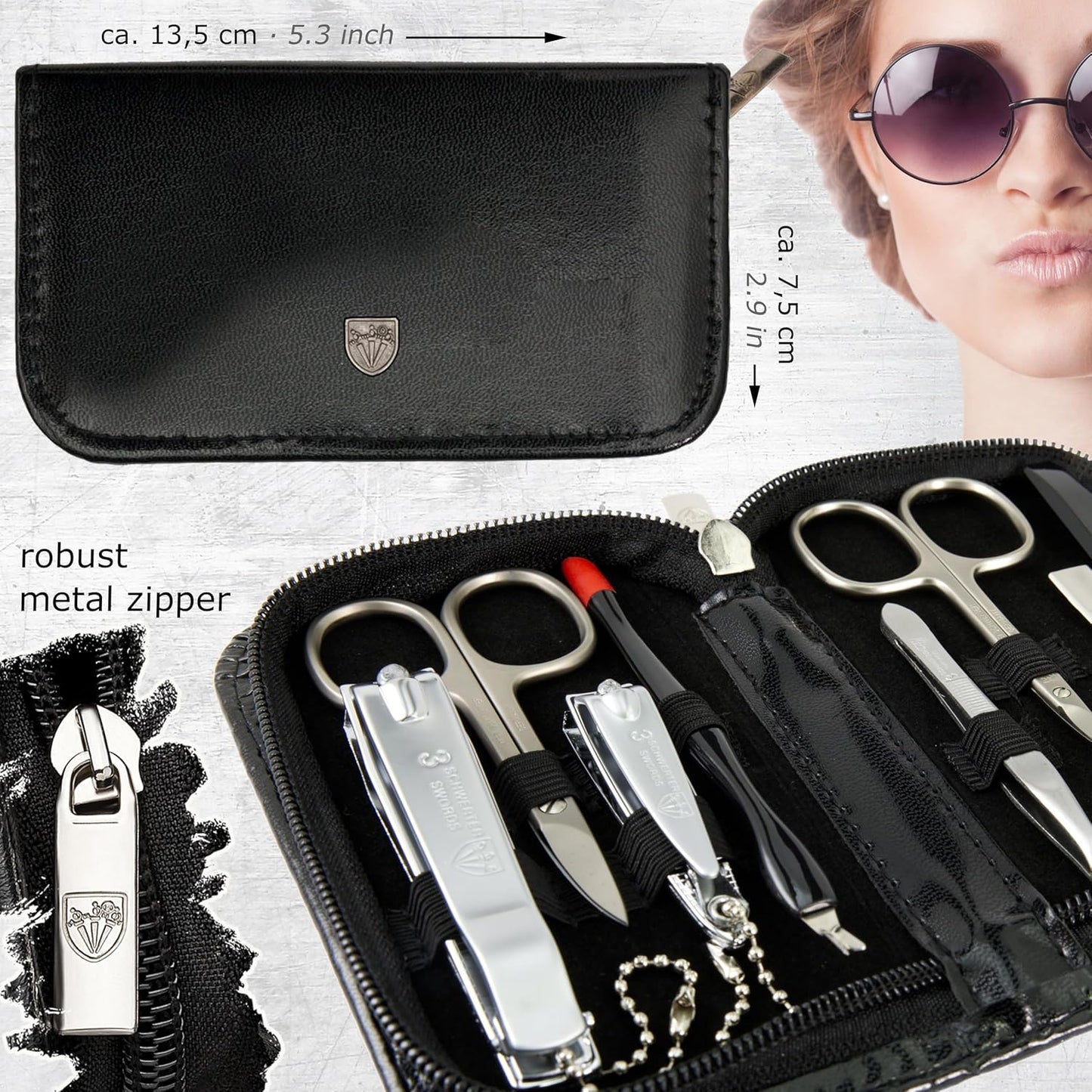 8-Piece Manicure Pedicure Grooming Kit - Professional Nail Care Set with Synthetic Leather Case | Black