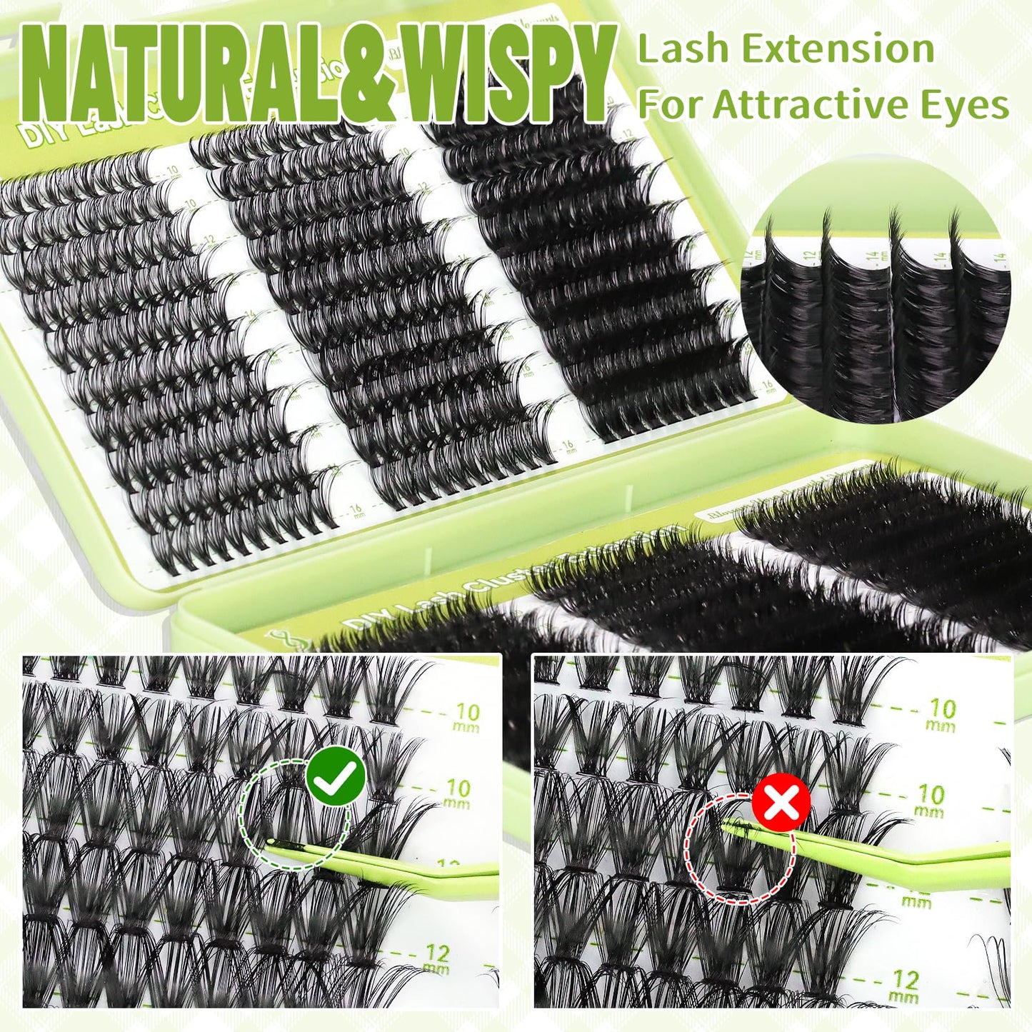 Lash Clusters Kit 570pcs 6 styles 30D-100D D Curl Individual Wispy Natural Eyelash With Eyelash Bond and Seal Eyelash Remover and Tweezer DIY at Home Makeup Cosmetic