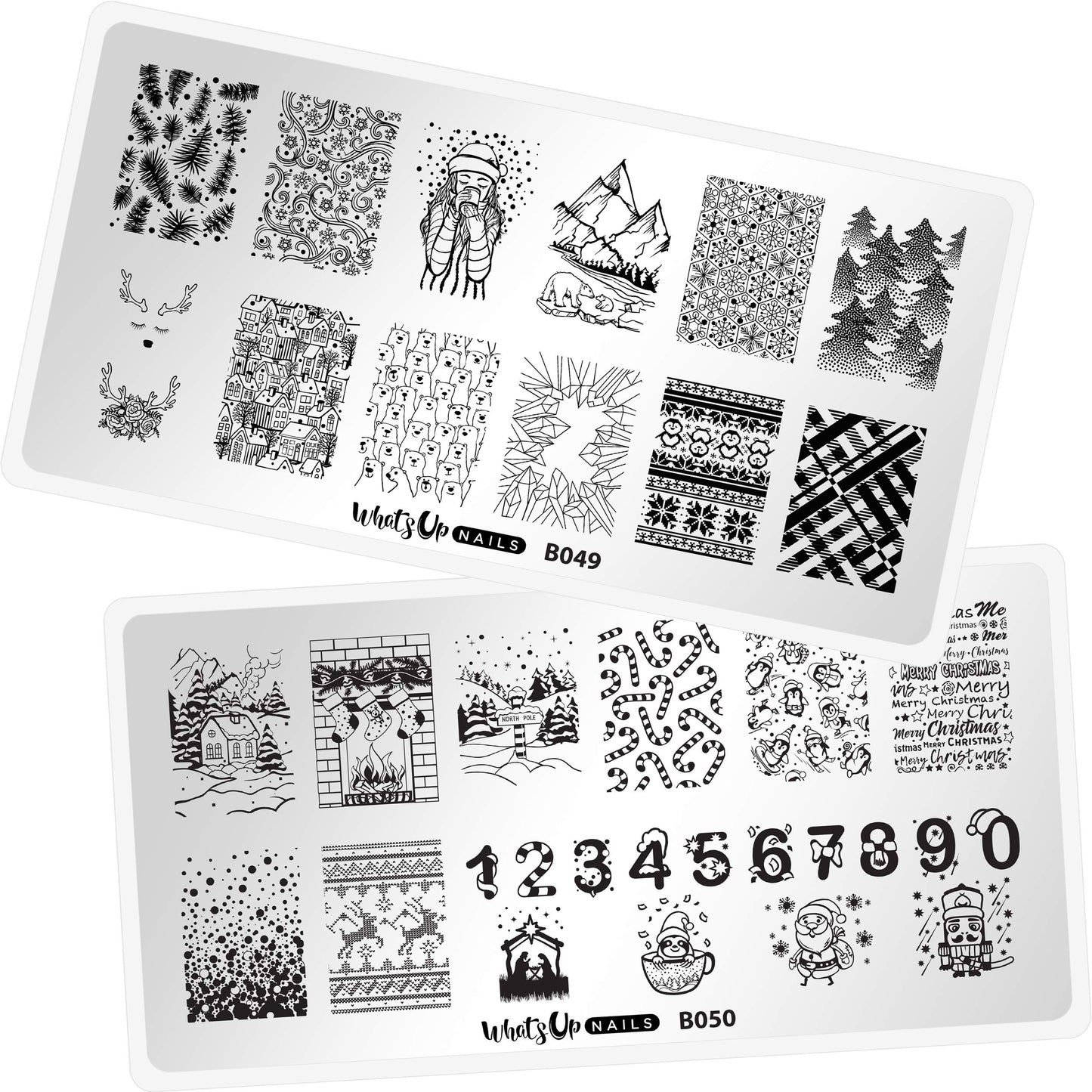 Whats Up Nails - Christmas New Year Winter Nail Stamping Plates (B049, B050) for Nail Art Design