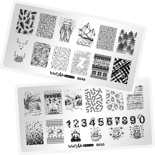 Whats Up Nails - Christmas New Year Winter Nail Stamping Plates (B049, B050) for Nail Art Design
