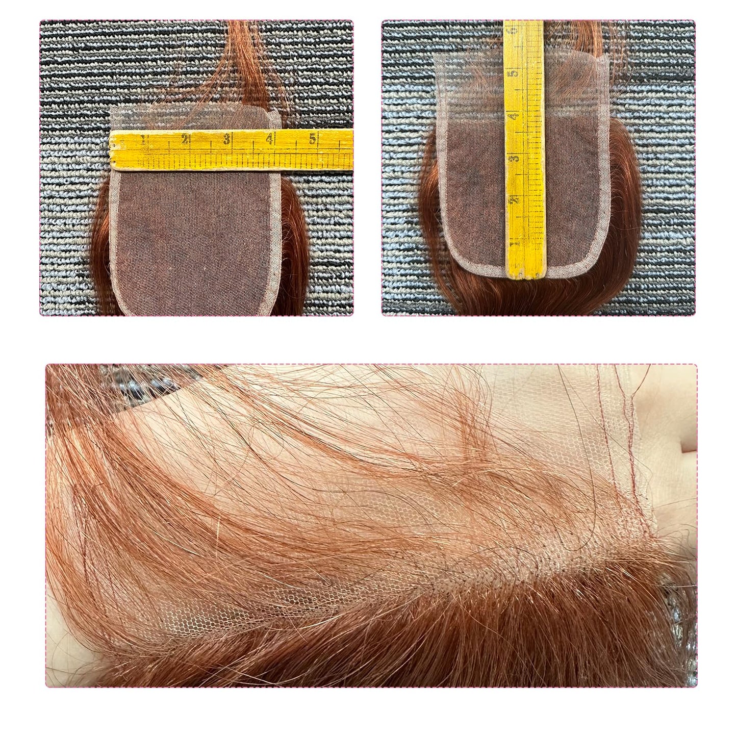 Reddish Brown Body Wave Closure 4x4 HD Transparent Swiss Lace 12a 100% Unprocessed Brazilian Virgin Remy Human Hair 150% Density Free Part Pre Plucked With Baby Hair Color #33 16 Inch