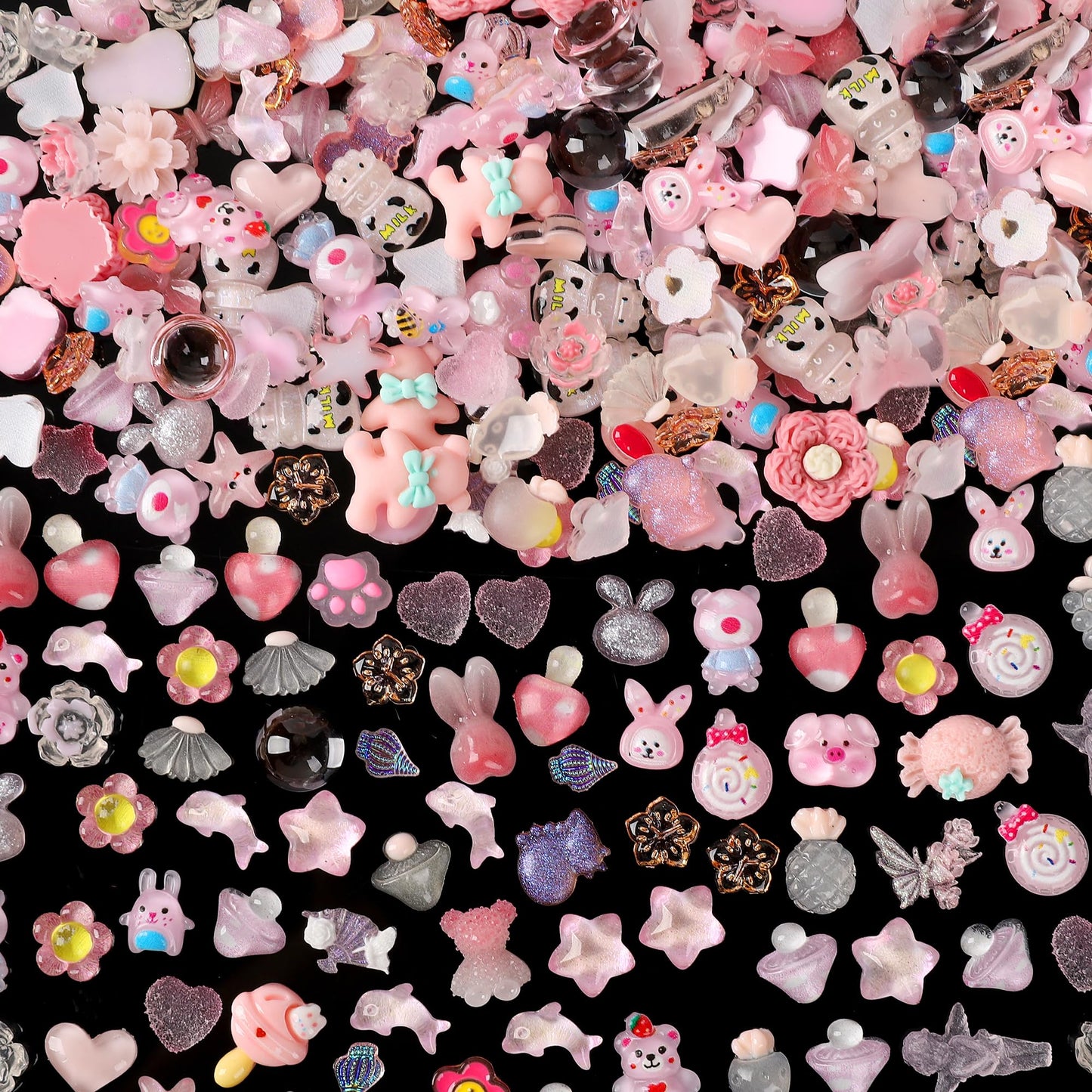 COOSLIM 150pcs Cute & Sweet 3D Animal Nail Charms for Acrylic Nails, Flower Bear Butterfly Animal Shape Charms for Nail, Perfect for Nail Art Decorations & DIY Accessories Crafts（Pink