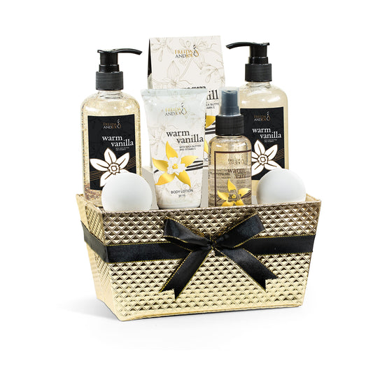 Bath and Body Gift Basket For Women and Men Warm Vanilla Bath & Body Collection Includes Shower Gel, Bubble Bath, Body Lotion, Body Mist & More – Mother's Day Gift for Mom