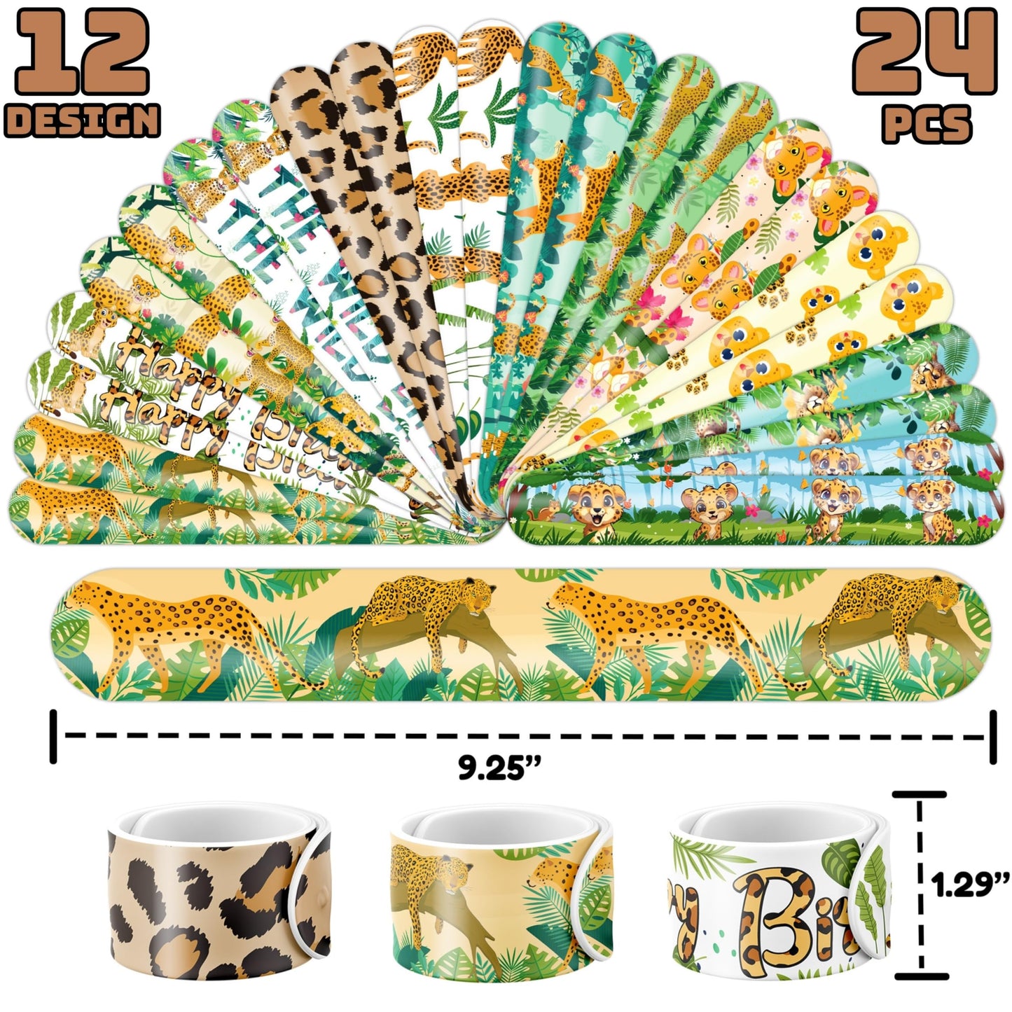Cherisnowy 72 PCS Cheetah Party Favors 48PCS Tattoos Sticker and 24PCS Slap Bracelets Wristbands Perfect for Themed Birthday Baby Showers or Classroom Rewards Ideal Decor and Gifts for Girls and Boys