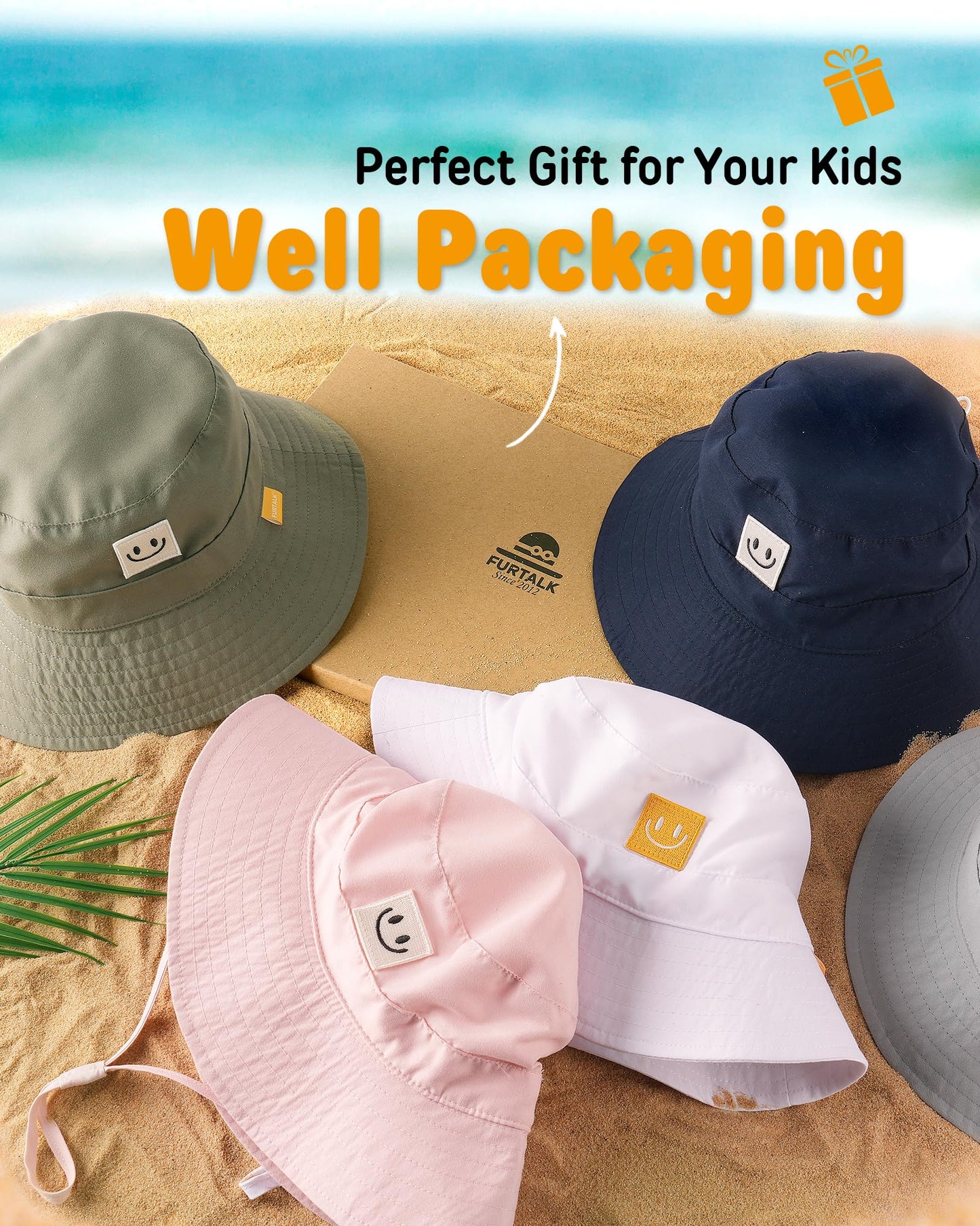 FURTALK Baby Sun Hat Smile Face Toddler Boys Girls Bucket Hat 0-5 Years Kids UPF 50+ Sun Protection Summer Hats
