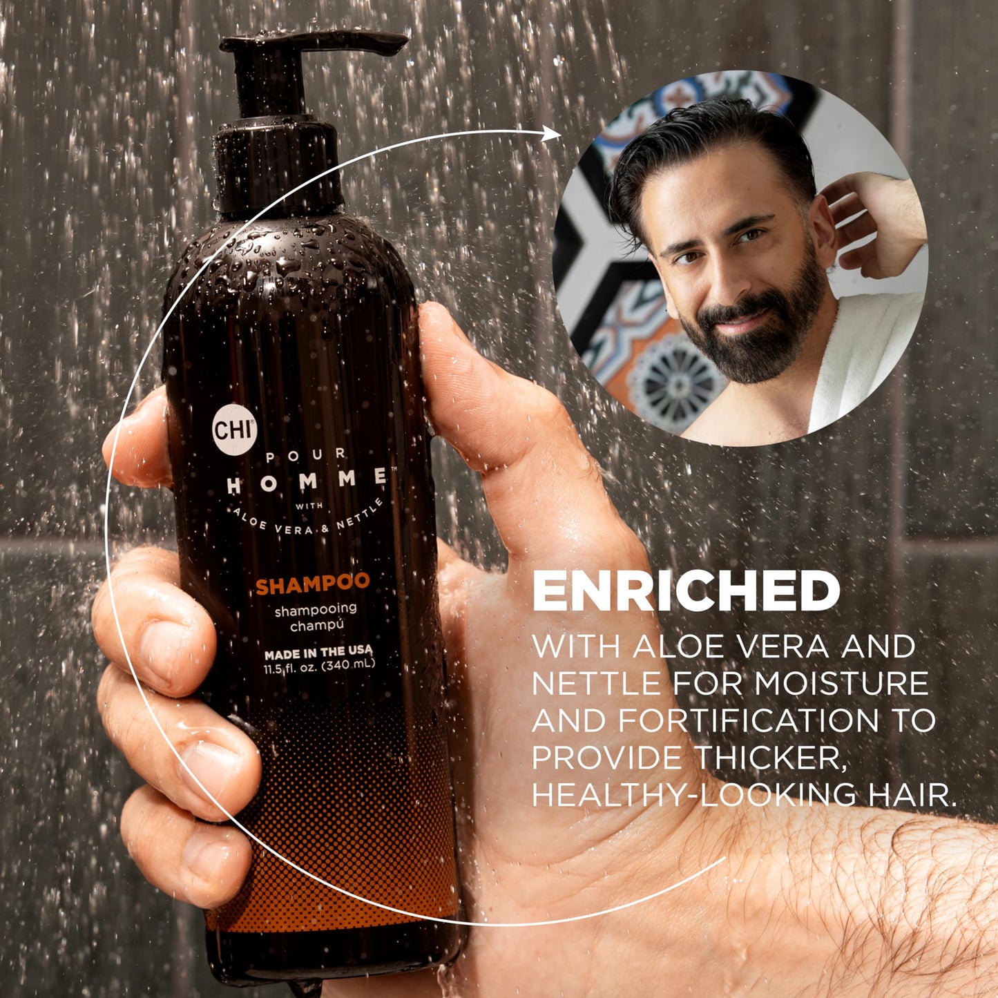 CHI Pour Homme Moisturizing Daily Shampoo for Men, Sulfate-Free Hair Cleanser with Aloe Vera & Nettle, Hydrates & Fortifies for Thicker, Healthier Hair, Fresh Woody Scent, 11.5 oz