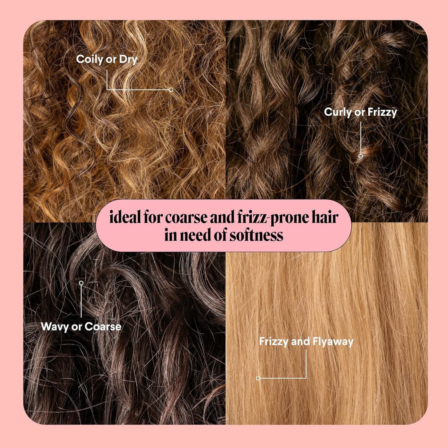 Smooth Shampoo & Conditioner Set for Frizzy, Curly Hair - 27 oz Each | Coconut Oil & Shea Butter, Pink