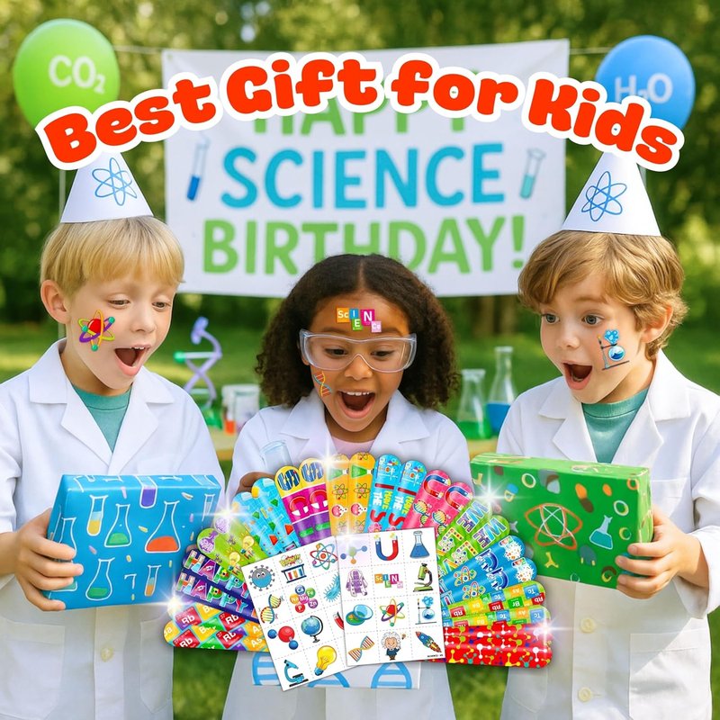 Science Party Favors - 48PCS STEM-Themed Tattoos & Slap Bracelets | Birthday, Baby Shower & Classroom Rewards for Kids