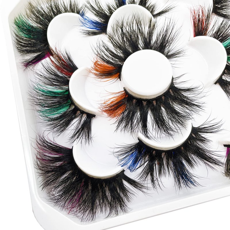 YASNAI Colored Mink Lashes 25mm, 5 Pairs Mix, Long, Dramatic, Full & Fluffy, Vegan & Cruelty Free, Handmade Soft Band, Long Lasting