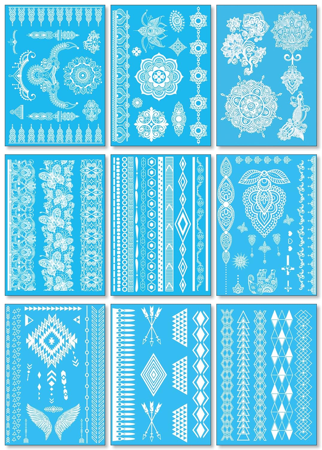 White Lace Temporary Tattoos - 9 Sheets of Realistic Waterproof Stickers for Brides & Teens | Elegant Jewelry Designs
