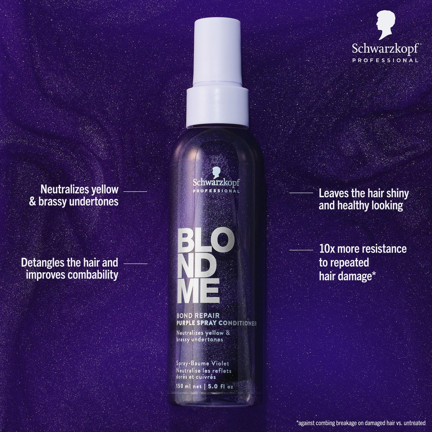 BlondMe Bond Repair Purple Spray Conditioner for Blonde Hair, 5 Fl Oz | Neutralize Yellow & Brassy Tones | Strengthen, Repair, & Prevent Breakage | For Moisturized, Healthy-Looking Cool-Toned Blondes