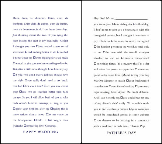Quiplip Funny Fill-in-The-Blank Wedding and Father's Day Cards, 6-Pack (QL03086PCK)